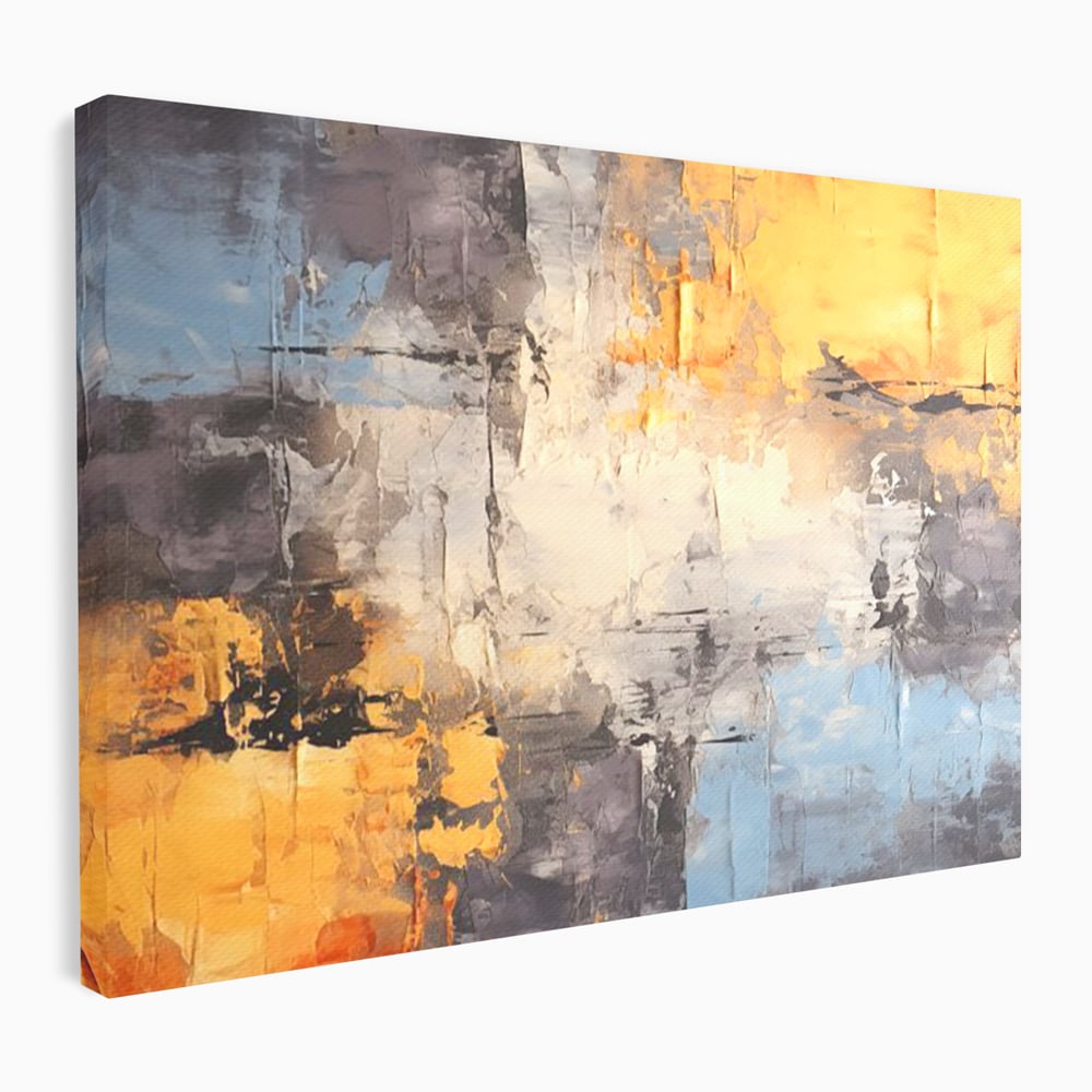 Tablou canvas cu pictura abstracta cu texturi portocalii si gri, fara rama, pe sasiu de lemn